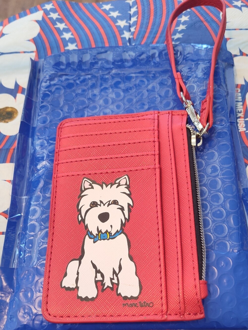 Marc Tetro Westie Red Cardholder Zipper Coin Purse Wristlet Strap 5 X 3